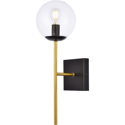 Neri Black and Brass Globe Glass Wall Sconce
