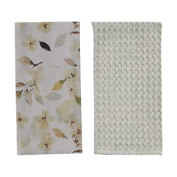 Split P Patience Floral Printed Dishtowel and White Waffle Weave Dishcloth Bundle of 2