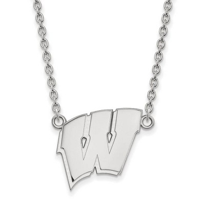Black Bow Jewelry 10k White Gold Wisconsin Badgers NCAA Necklace 18 Inch