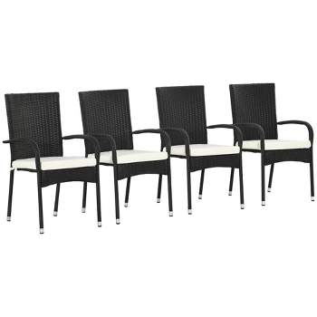 Outsunny 2 Stackable Outdoor Dining Chairs, Cushioned Patio Wicker Dining Chairs
