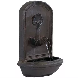 Sunnydaze 27"H Solar-Powered with Battery Pack Polystone Seaside Outdoor Wall-Mount Water Fountain, Iron Finish