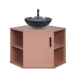 ELECWISH 28 Inch Bathroom Vanity, Pink Corner Bathroom Vanity with Open Shelves, Floating Bathroom Vanity for Small Space, Wall Mounted Bathroom Vanity Without Sink or Mirror - 1 of 4