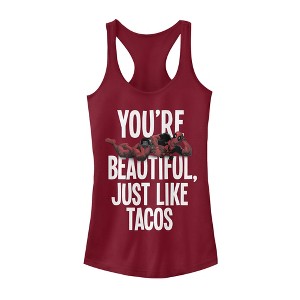 Juniors Womens Marvel Deadpool Beautiful Just Like Tacos Racerback Tank Top - 1 of 3