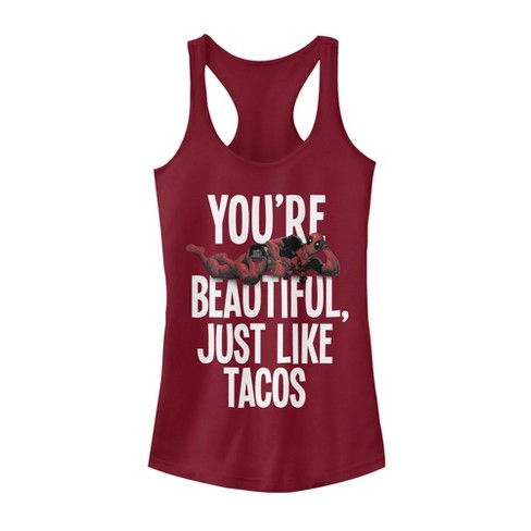 Juniors Womens Marvel Deadpool Beautiful Just Like Tacos Racerback Tank Top - image 1 of 3