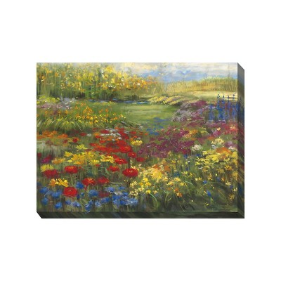 Cottage Garden West of The Wind Patchwork Pasture Colorful 40 x 30 Inch Waterproof Gallery Wrapped Canvas, Outdoor Garden, Yard, Patio All Weather
