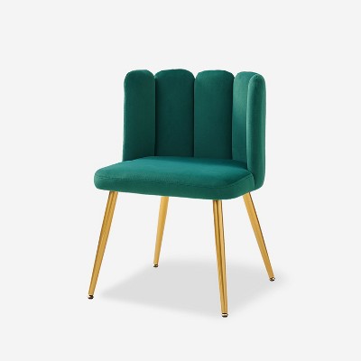 Barbara Velvet Vanity Stool for Makeup Room, Moden Accent Side Chairs for Living Room with Golden Metal Legs | Artful Living Design-Green