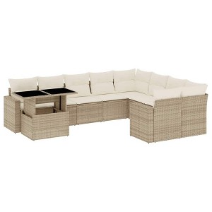 vidaXL Patio Sofa Set with Cushions Outdoor Furniture 10 Piece Poly Rattan - Beige and Cream - 1 of 4