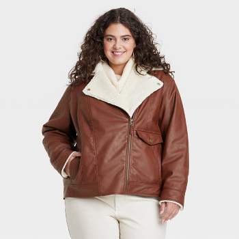 Women's Oversized Faux Leather Moto Jacket - Universal Thread™ Brown