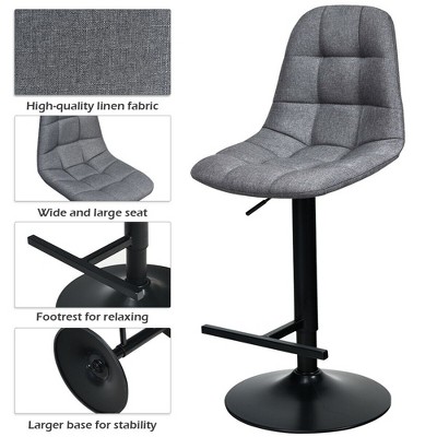 Gray Adjustable Swivel Bar Stools with Linen Upholstery