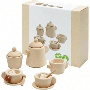 Non - Toxic Wooden Tea Set - Play Kitchen Pretend Play Toy,WOODEN TEA SET is for safe play - 1 of 4