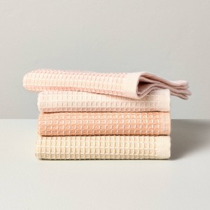 4pk Waffled Cotton Dishcloth Set Beige/Blush - Hearth & Hand™ with Magnolia - 1 of 3