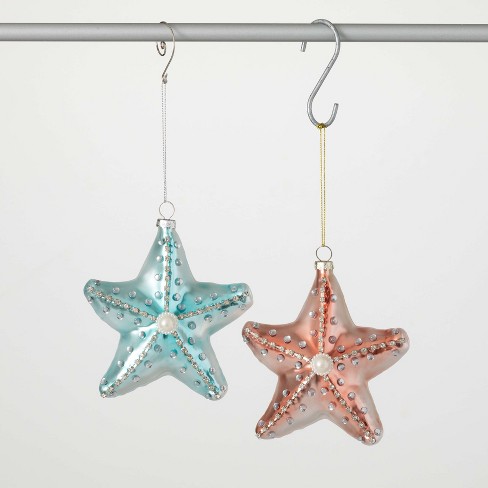 5.25"H Sullivans Iridescent Starfish Christmas Ornaments Set of 2, Blue-Pink, Christmas Tree Decor - image 1 of 3