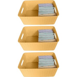 YBM Home Plastic Rattan Storage Box Basket Organizer for Bathroom, Pack of 3 - 1 of 3