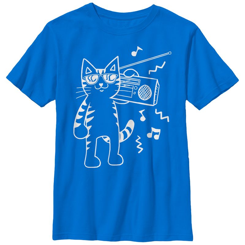 Boy's Lost Gods Boombox Cat Cartoon T-Shirt, 1 of 5