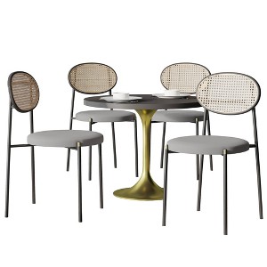 LeisureMod 5-PC Dining Set - 36" Round Dining Table Black MDF Top & Gold Base, 4 Velvet Dining Chairs in Black Steel Legs - 1 of 4