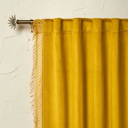 1pc Light Filtering Velvet Macrame Trim Window Curtain Panel - Opalhouse™ designed with Jungalow™ - image 1 of 4