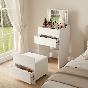 FONTOI 18.9"W 3-in-1 Makeup Vanity Desk with Open Top Mirror Glass Desktop and 3 Drawers for Bedroom Dressing Room, White, 18.9"*14.53"*31.5" - 1 of 4