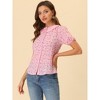 Allegra K Women's Floral Pleated Collar Puff Sleeves Button Down Shirt - 3 of 4