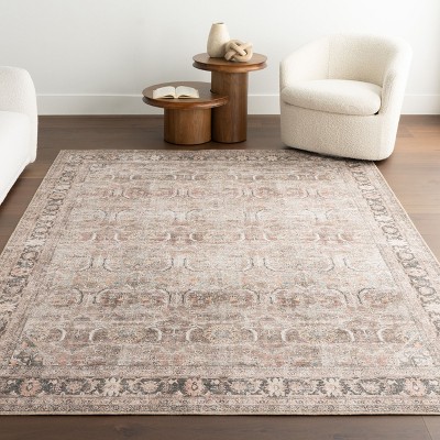 Light Brown Rectangular Synthetic 4' x 6' Vintage Medallion Rug