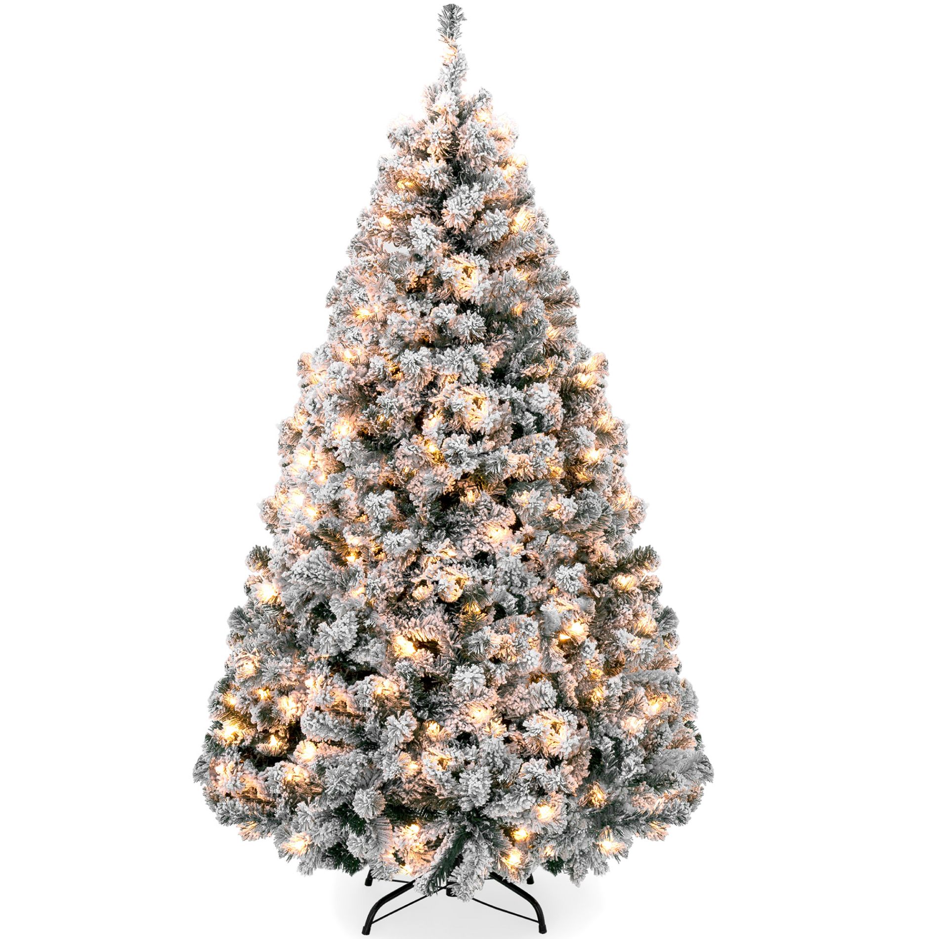 Best Choice Products 6ft Artificial Christmas Tree w/ Twinkling Lights, Full Flocked Pre-Lit Pine, 250 Lights