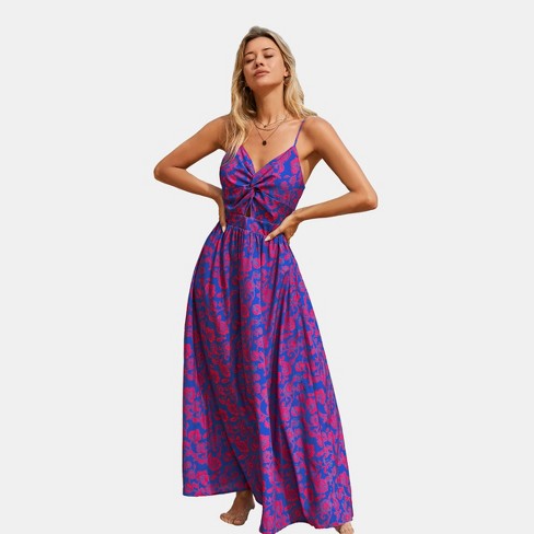 Floral print knotted cutout back hot sale maxi dress