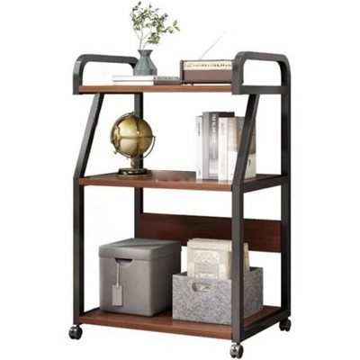 Homhougo 3 Tier Large Printer Table with Storage Shelves, Mobile Printer Cart with Wheels for Home Office Heat Press Mini Fridge, Brown
