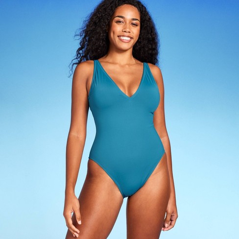 Women's Shirred Ribbed Bandeau Cheeky One Piece Swimsuit - Shade & Shore™ :  Target