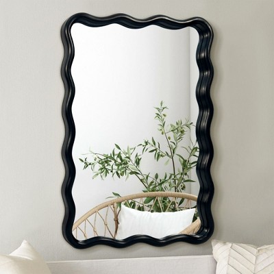 Beautyolove 20 in. W x 30 in. H Rectangle Black Wood Framed Wavy Wall Mirror