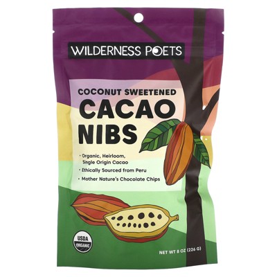 Wilderness Poets Cacao Nibs (Sweetened with Coconut Nectar) - Organic Raw Cacao Nibs - (8 Ounce - 227g)