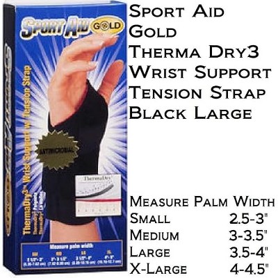 Sport Aid Gold Therma Dry Wrist Support W/ Tension Strap Large Black