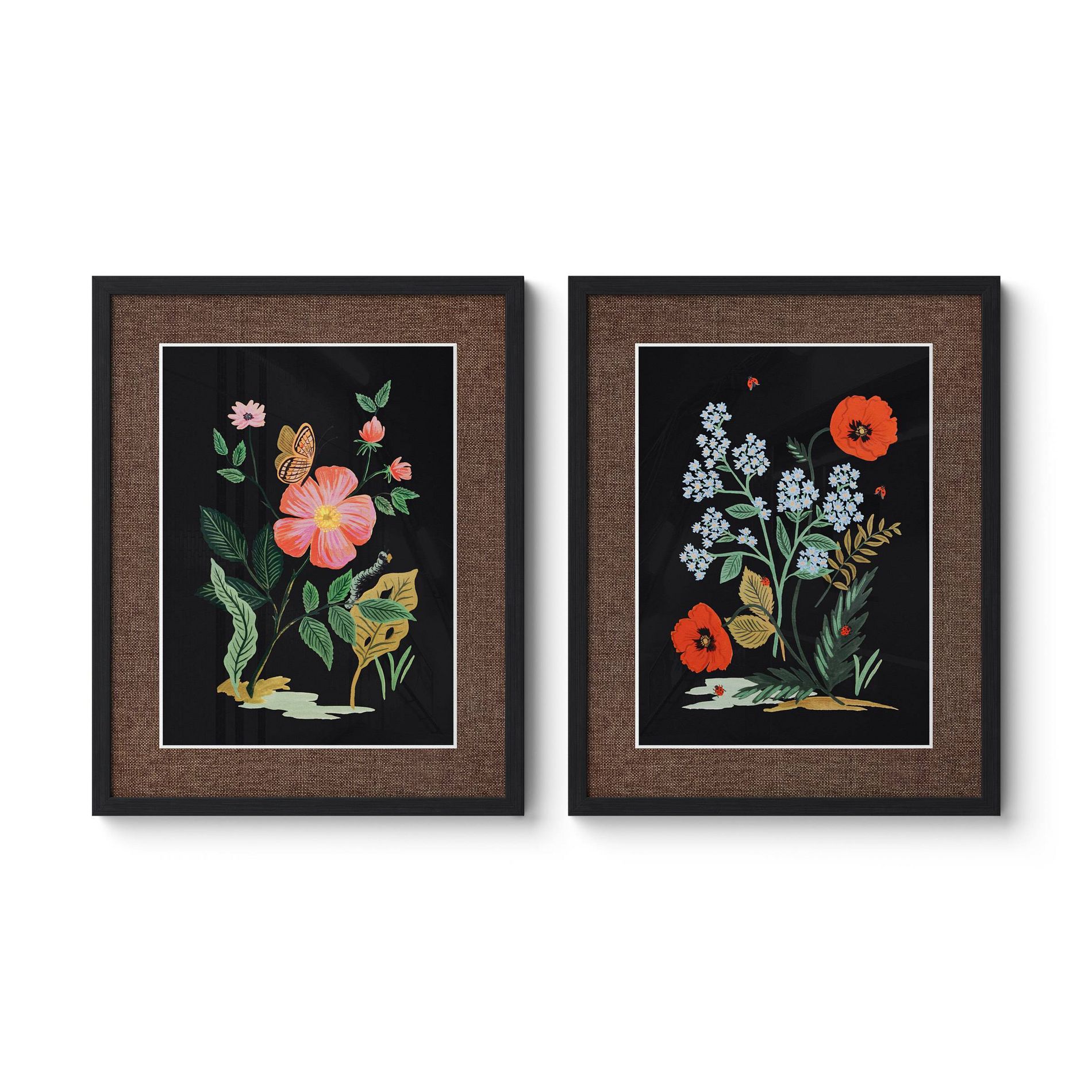 Rifle Paper Co. x Target 16"x20" Botanical Poster Framed Wall Art Print Set of 2: Nature Lithograph, Vertical, Black Frame