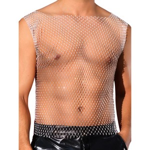 INSPIRE CHIC Men's Festival Fishnet Sheer Sparkly Rhinestone Tank Tops - 1 of 4