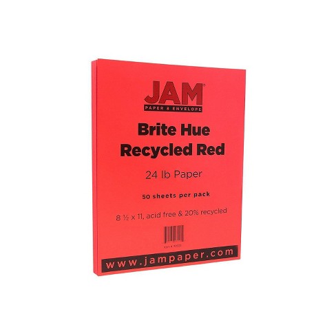Jam Paper Smooth Colored Paper 24 Lbs. 8.5 X 11 Red Recycled 50