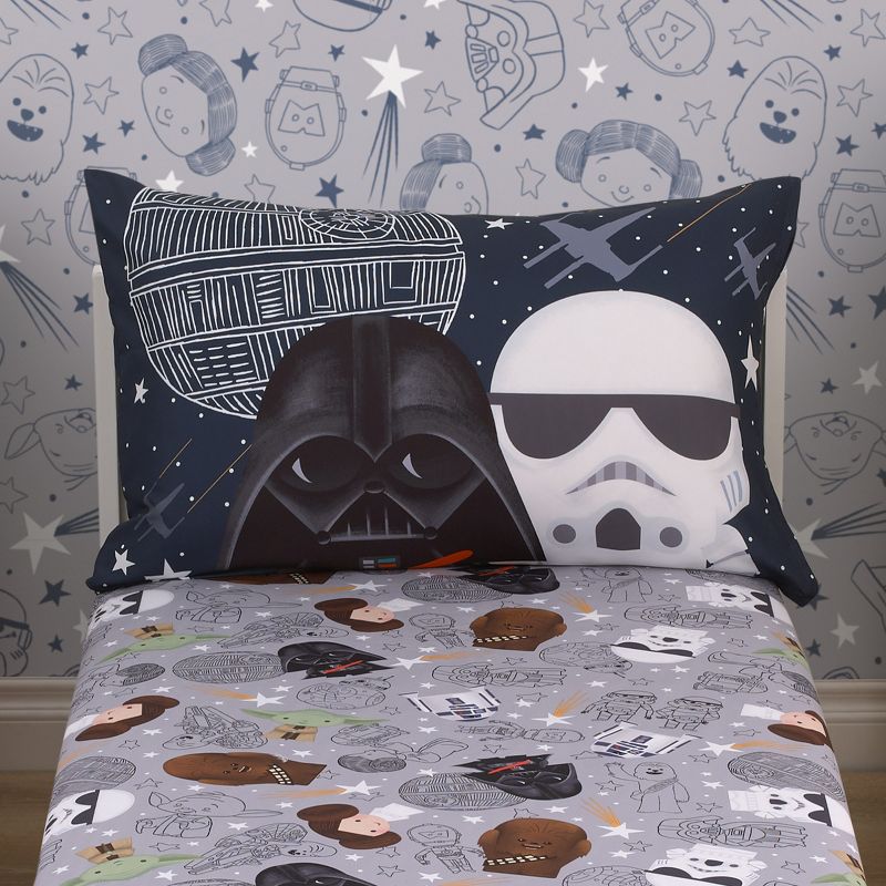 Star Wars Welcome to the Galaxy 2 Piece Toddler Sheet Set - Fitted Bottom Sheet and Reversible Pillowcase, 3 of 5