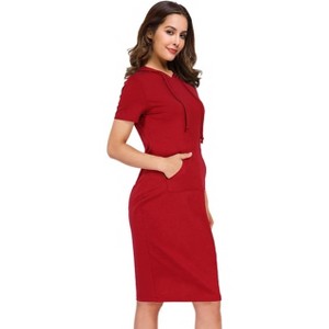 Women's Casual Long Sweatshirts 3/4 Sleeve Hooded Bodycon Dress with Kangaroo Pocket - 1 of 4