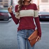 Women's Cozy Textured Sweaters 2025 Fall Fashion Knit Striped Long Sleeve Crew Neck Color Block Tunic Tops - 2 of 4