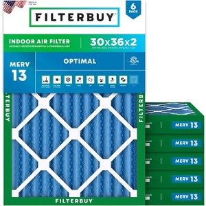 Filterbuy 30x36x2 Air Filter (6-Pack), Pleated MERV 13 Health Defense Replacement HVAC AC Furnace Filters (Actual Size: 29.81 x 35.81 x 1.75) - 1 of 4