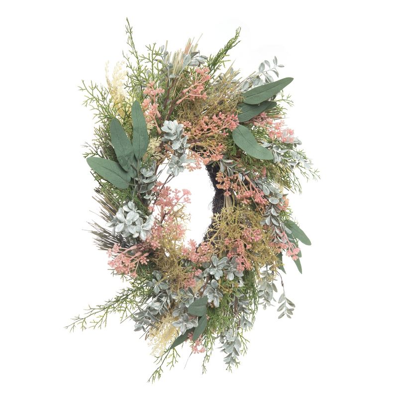 Transpac Artificial 22 in. Multicolor Spring Dried Leafy Flower Wreath, 2 of 4