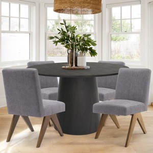 5-Piece Round Dining Table Set, 46" Pedestal Table with 4 Upholstered Dining Chairs, Solid Wood Legs, Modern Farmhouse Dining Room Set-Maison Boucle - 1 of 4