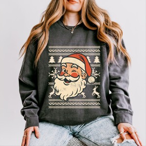 Simply Sage Market Ugly Sweater Santa Face Lightweight Garment Dyed Sweatshirt - 1 of 4
