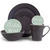 Elanze Designs Chic Ribbed Modern Thrown Pottery Look Ceramic Stoneware Kitchen Dinnerware 16 Piece Set - Service for 4, Charcoal Grey - 2 of 4