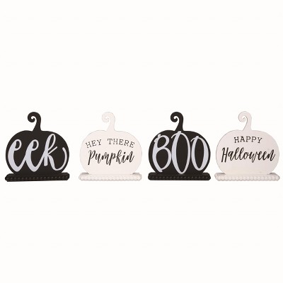 Transpac MDF Black/White Pumpkin Decor Set of 4 Halloween Home Decorations