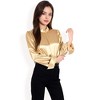 Anna-Kaci Women's Satin Long Sleeve Blouse with High Neck and Puff Sleeves - 4 of 4