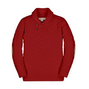 Hope & Henry Boys' Organic Long Sleeve Shawl Collar Herringbone Cable Sweater with Elbow Patches, Kids - 1 of 4