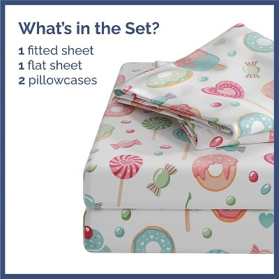 Kids Queen White Microfiber Candy Print Sheet Set