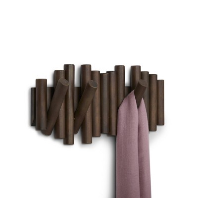 Aged Walnut 5-Hook Flip Wall Art Coat Rack