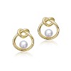 Guili 14k Yellow Gold Love Knot Pearl Stud Earrings, Intertwined Design, Romantic Chic for Everyday Elegance and Meaningful Celebrations - 2 of 3