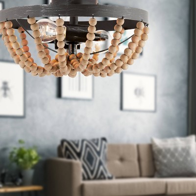 Boho Driftwood 17'' Brown Beaded Semi-Flush Ceiling Lamp