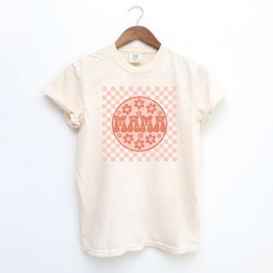 Simply Sage Market Women's Checkered Mama Flowers Short Sleeve Garment Dyed Tee - 1 of 2