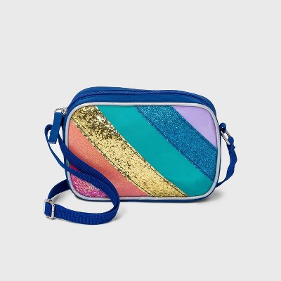 Girls' Glitter Rainbow Striped Crossbody Bag - Cat & Jack™